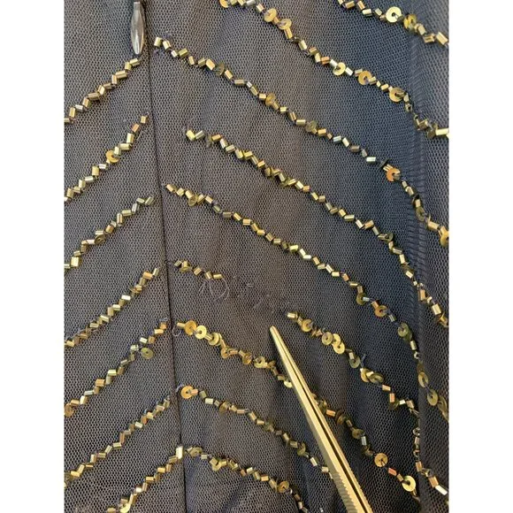 Adrianna Papell 18 Bead Halter Blousen Gown Navy Dress Art Deco Formal NwD - Picture 11 of 14